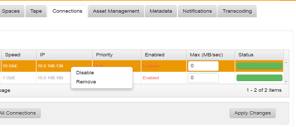 NIC connection right click options