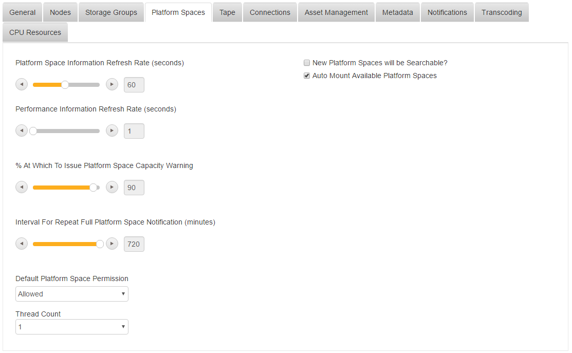 admin access for platform spaces config options