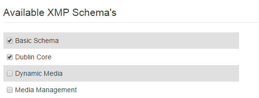available XMP schema