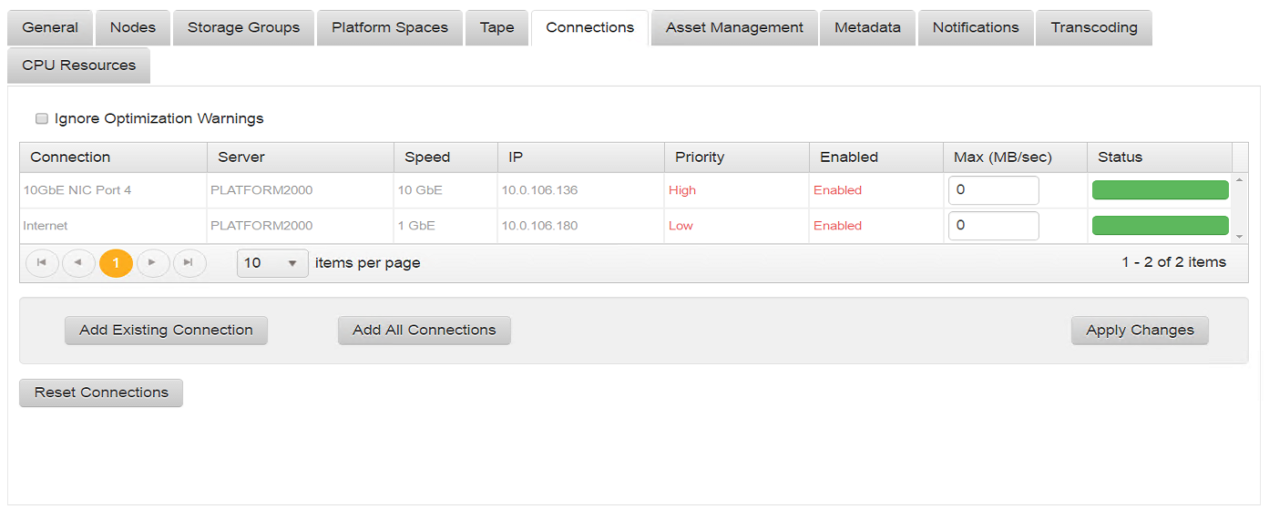 connections tab