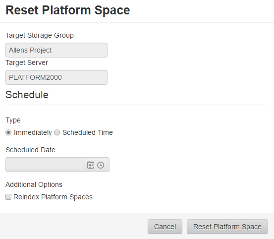 reset platform space