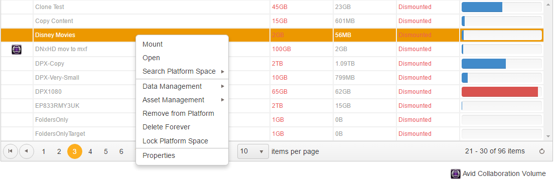 right click options for platform space