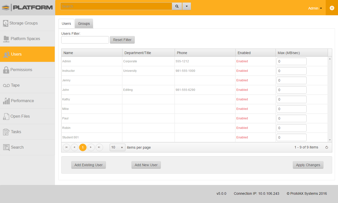 users screen