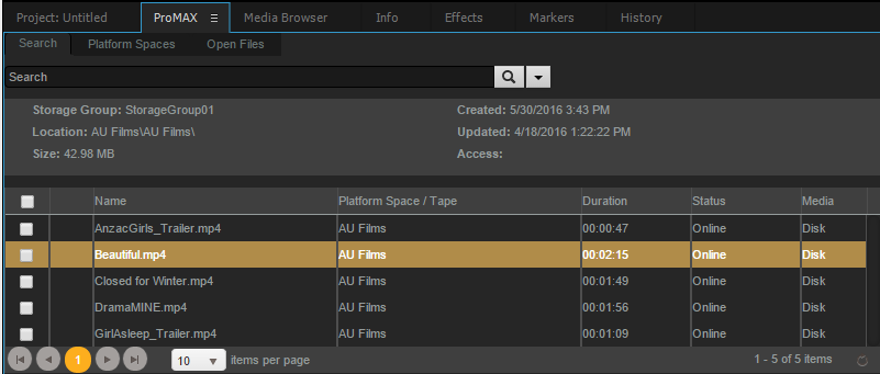premiere panel search results
